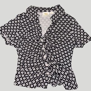 Women's Black and White Floral Top